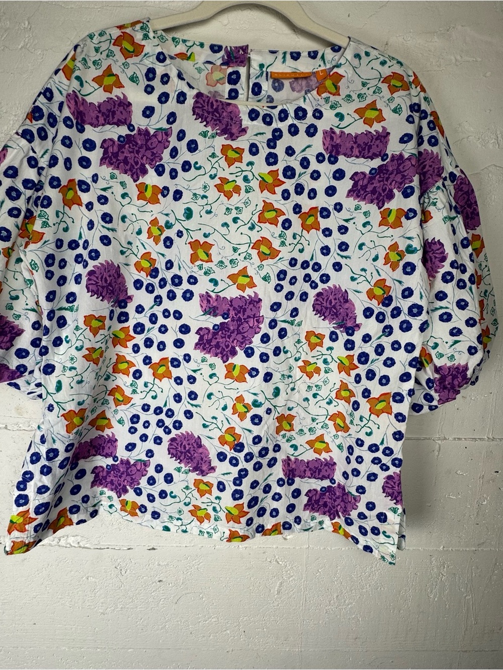 Oliphant Blouse balloon Sleeve FLEUR LILAC Cotton Blouse Size Large